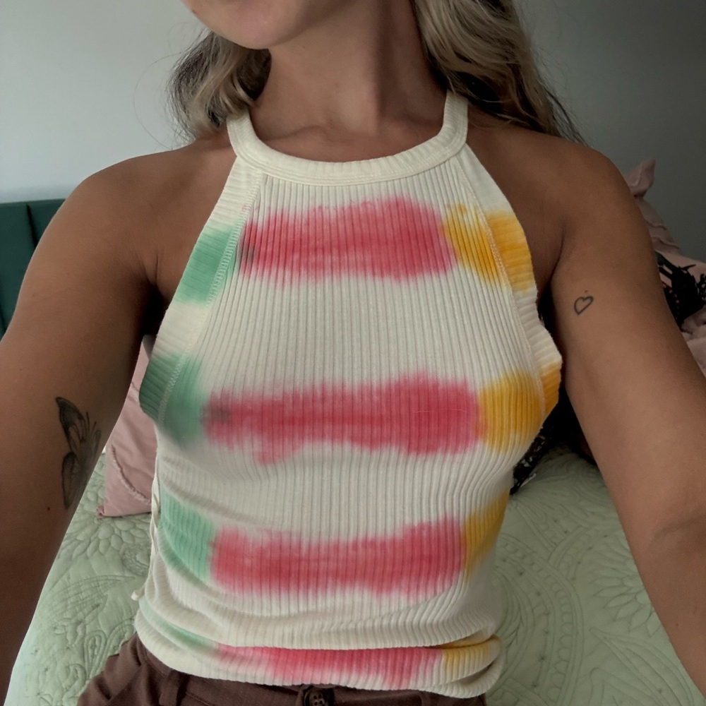 Free People Colorful Tie-Dye Ribbed Halter Top